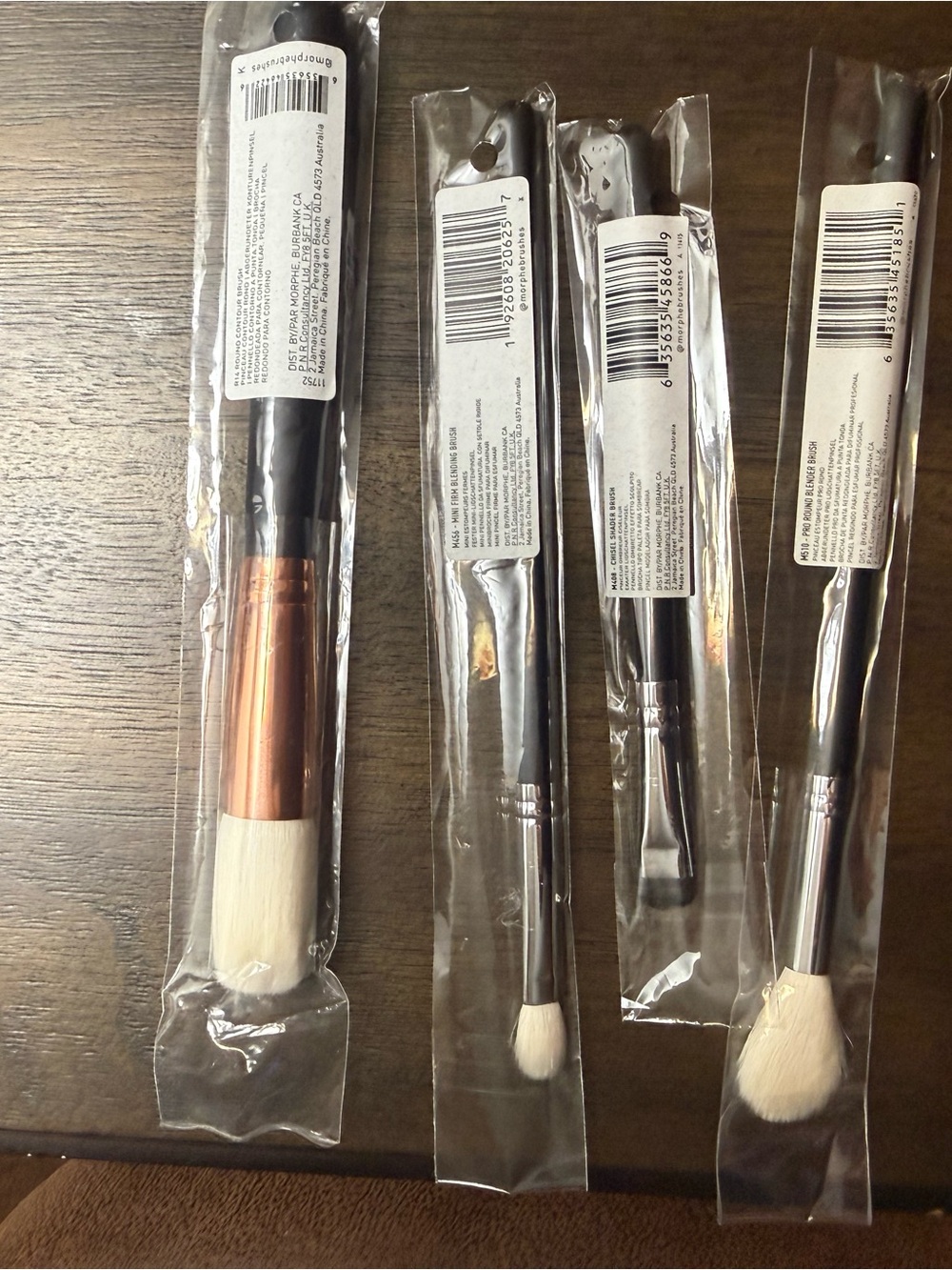 Morphe Brush Set of 4 with White Bristles, Black Handles & Rose Gold Ferrules